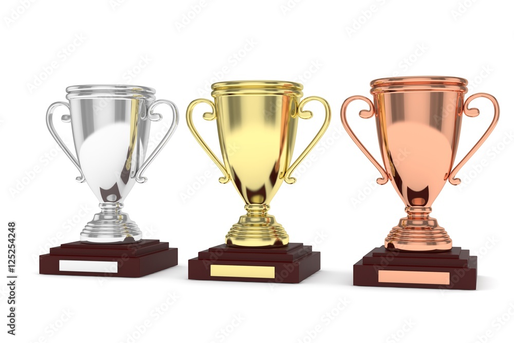 Three cups on white background. 3D rendering. Three cups on white background. 3D rendering.
