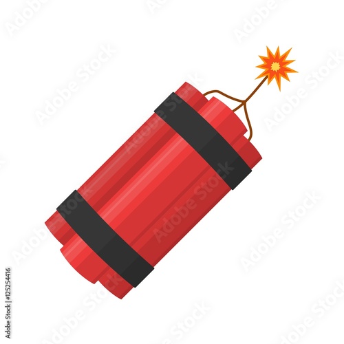 Dynamite bomb explosion with burning wick detonate. Aggression terrorism.