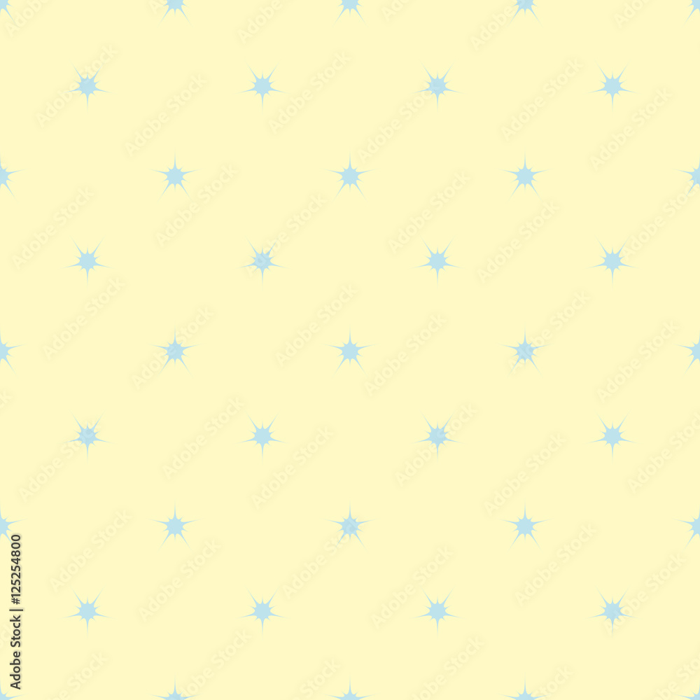 Blue stars geometric seamless pattern on light yellow background