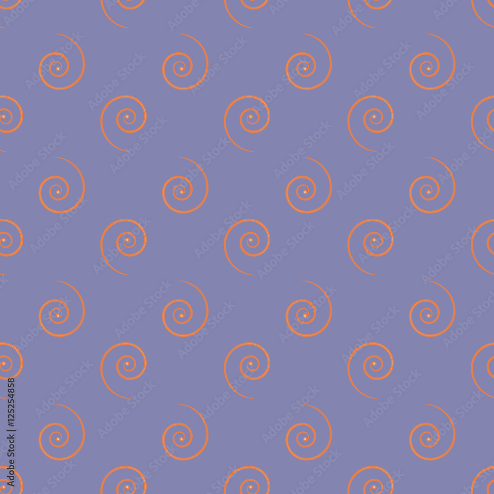 Orange spirals geometric seamless pattern on purple background
