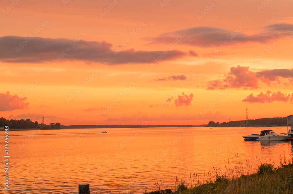 good orange sunset over river
