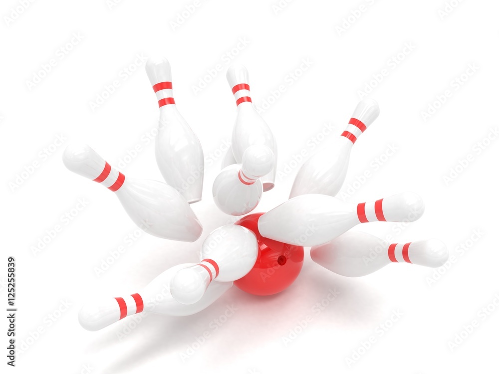 Bowling ball and skittles isolated. 3d rendering. Bowling ball and skittles isolated. 3d rendering.