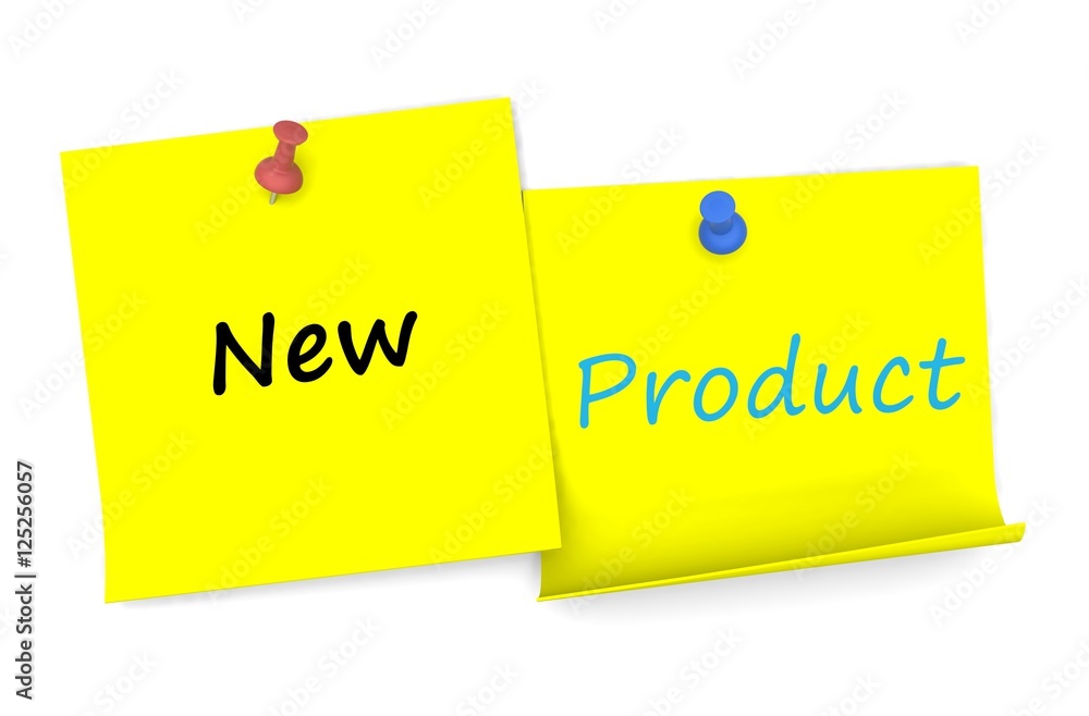 New Product, message on note paper with pin, 3D rendering New Product, message on note paper with pin, 3D rendering