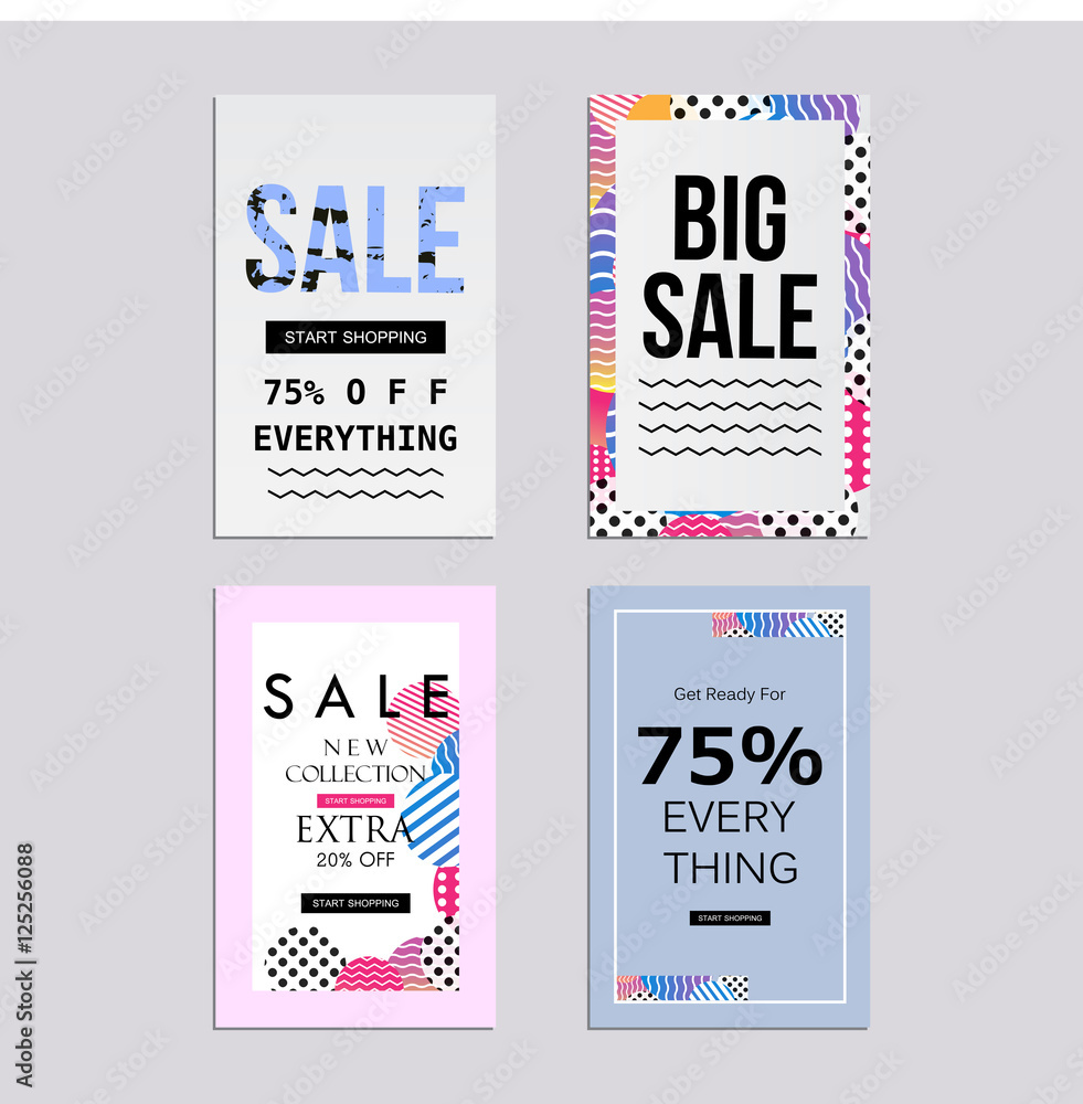 Sale website banners design set. Social media banners, posters, email and newsletter designs, ads, leaflets, placards, brochures, flyers, web stickers, promotional material vector illustration design
