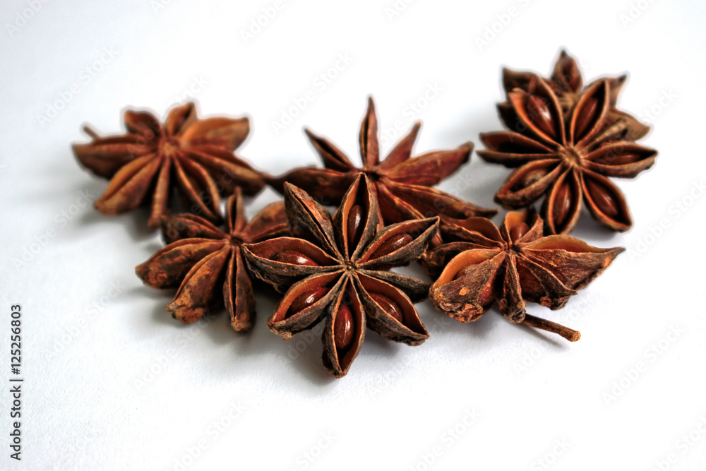 Star shaped anise on a white background