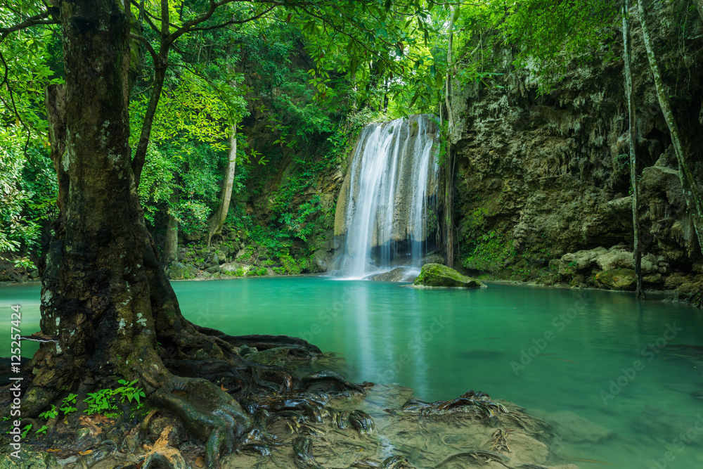 Green nature with beautiful waterfall, Erawan waterfall located Kanchanaburi, Thailand Green nature with beautiful waterfall, Erawan waterfall located Kanchanaburi, Thailand