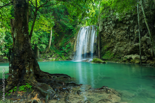 Green nature with beautiful waterfall  Erawan waterfall located Kanchanaburi  Thailand
