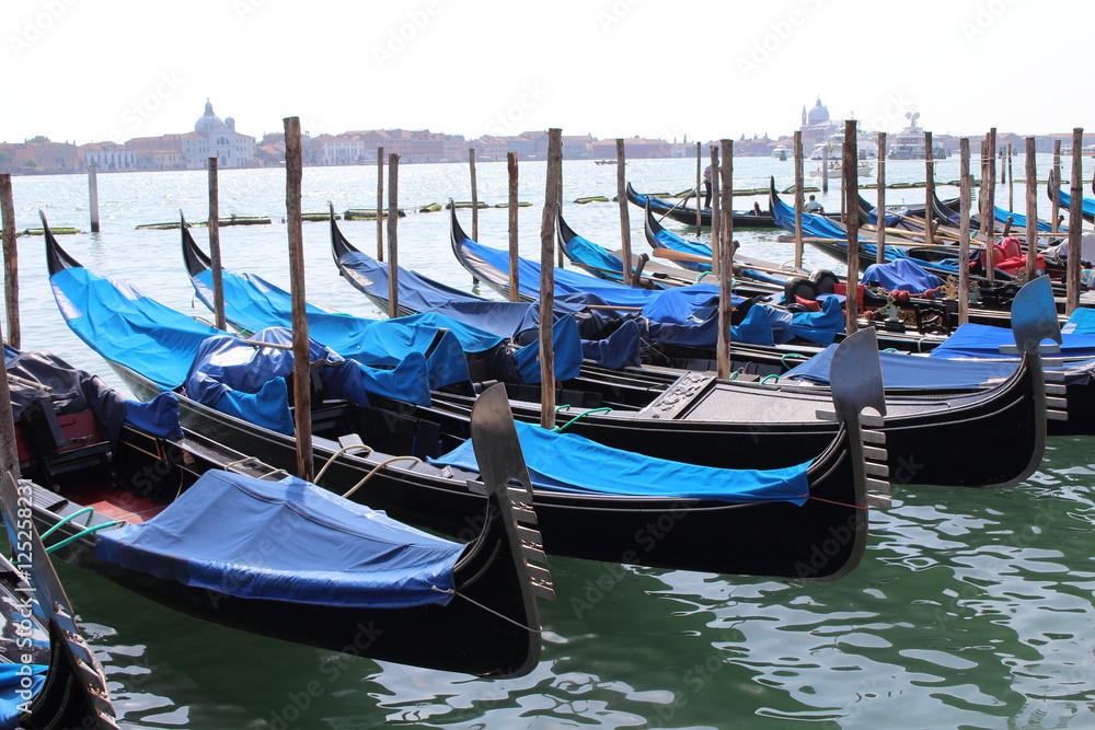view of gondolas on the Grand Canal of Venice, Venice, Italy