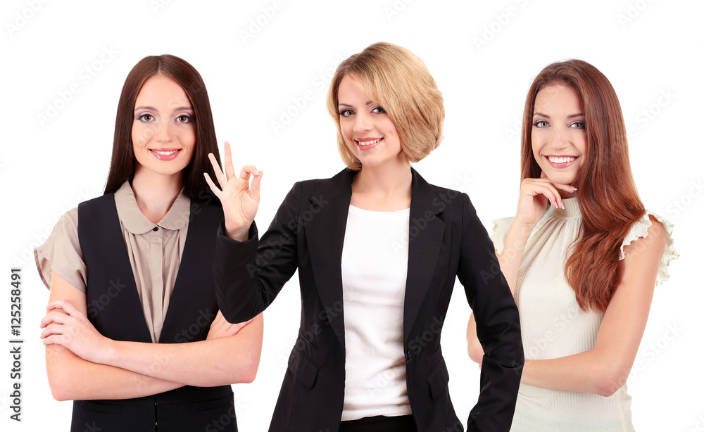Group of business women on white background. Business training and strategy concept. Group of business women on white background. Business training and strategy concept.