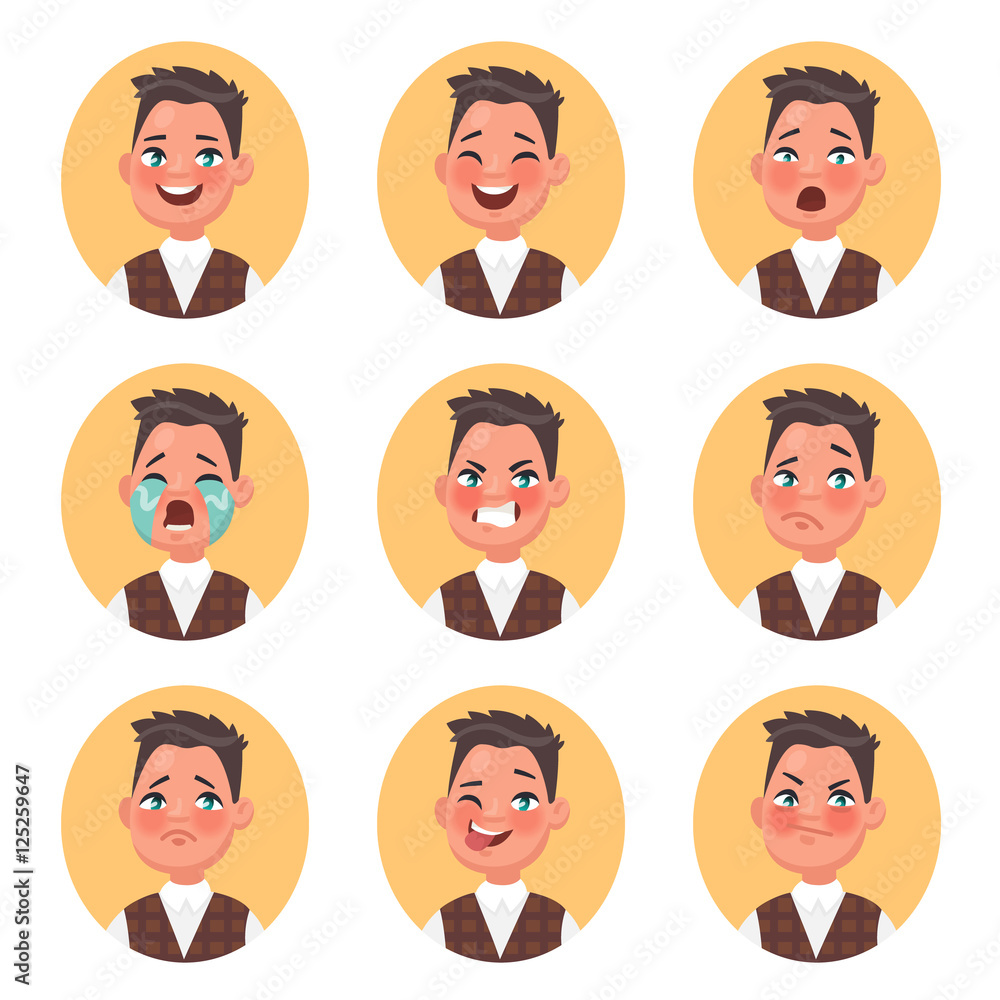 Set of children's boy avatars expressing various emotions. Smile Set of children's boy avatars expressing various emotions. Smile