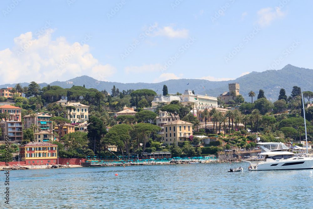Townscape of Santa Margherita Ligure and Mediterranean Sea, Italy