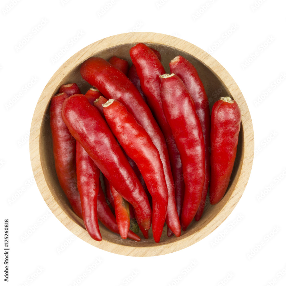 red chili pepper in bowl isolated on a white background red chili pepper in bowl isolated on a white background
