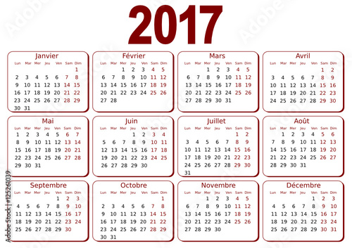 Calendrier 2017 simple - facilement éditable