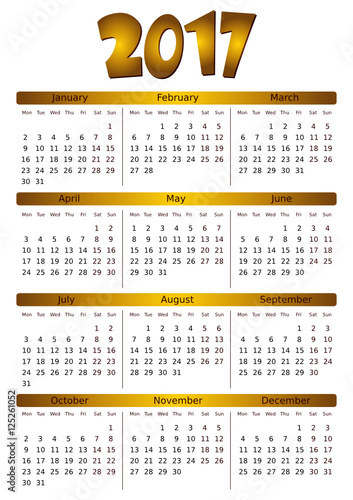 Calendrier 2017 simple - facilement éditable