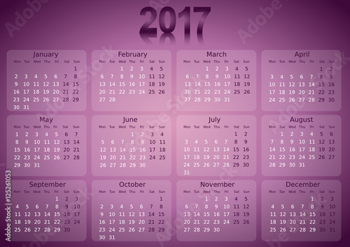 Calendrier 2017 simple - facilement éditable