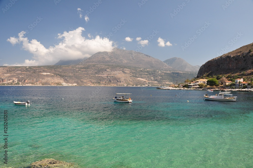 Obraz premium Limeni, the harbor of Areopolis, on the Mani Peninsula