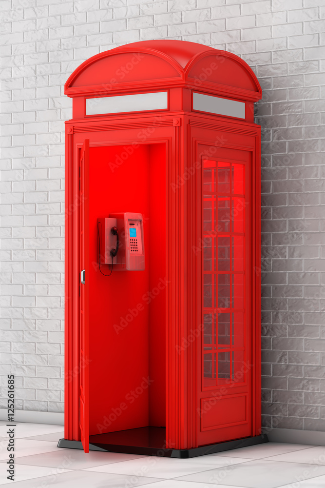Obraz premium Classic British Red Phone Booth. 3d Rendering