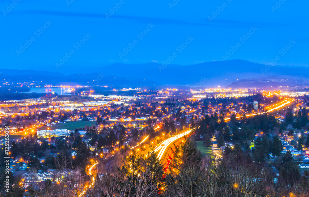  scene overlook view of Portland  city at night,Portland,Oregon.
