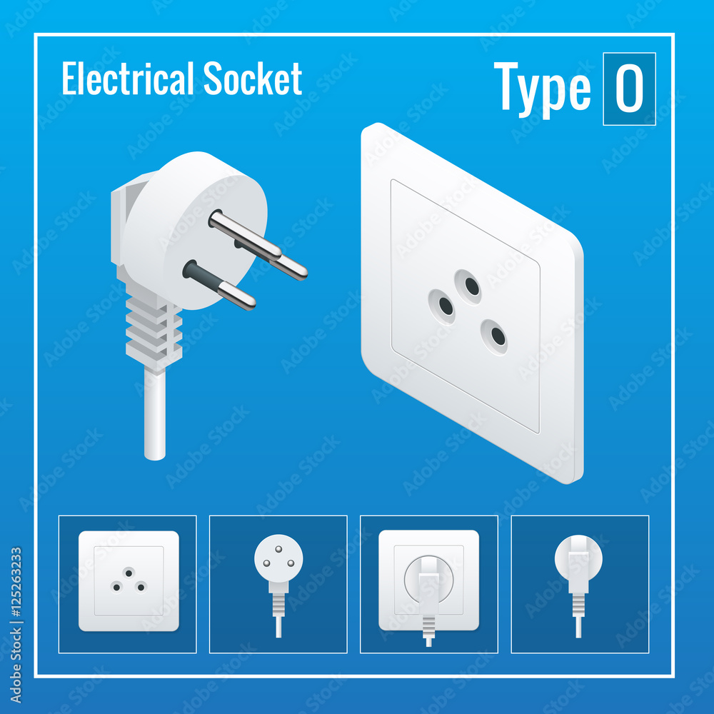 Empirisk helbrede organ Isometric Switches and sockets set. Type O. AC power sockets realistic  illustration. Power outlet and socket isolated. Plug socket. Stock Vector |  Adobe Stock