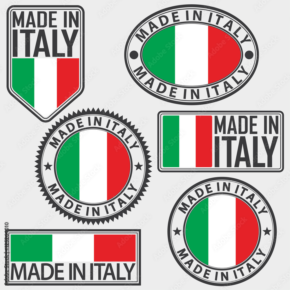 Made in Italy label set with Italian flag, vector illustration Stock Vector