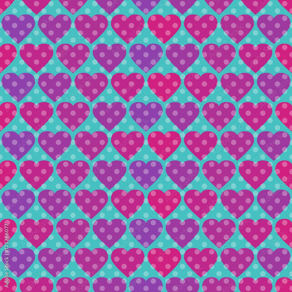 Polka dot and Hearts, Seamless romantic background with hearts and bubbles