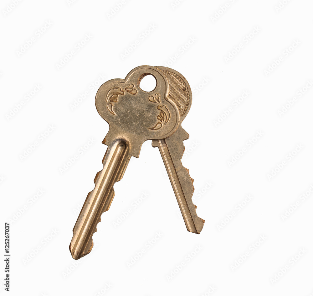 old keys on a white background. old keys on a white background.