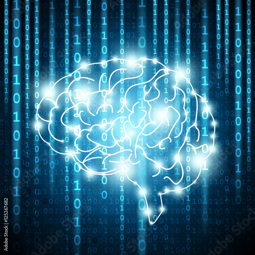 Background with matrix numbers and brain Vector
