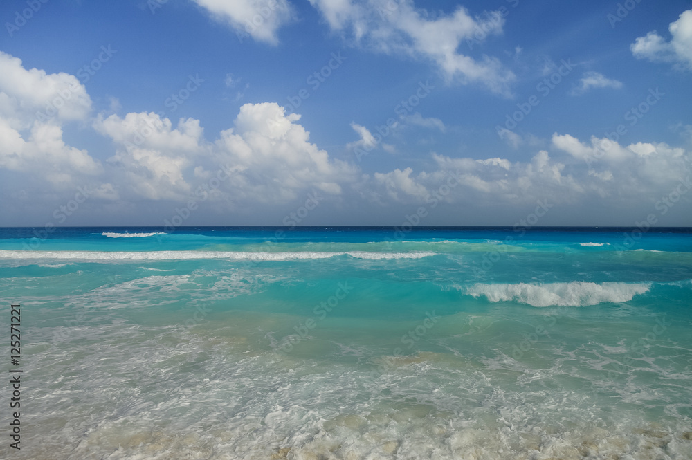 Waves on the coast of the Caribbean Sea, Mexico, Riviera Maya