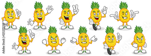 Pineapple mascot pack. Vector set of pineapple characters. Pineapple vector pack.