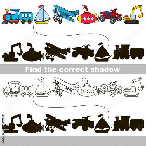 Set of toy transport. Find correct shadow.