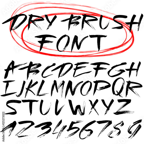 Hand drawn font. Brush stroke alphabet. Grunge style