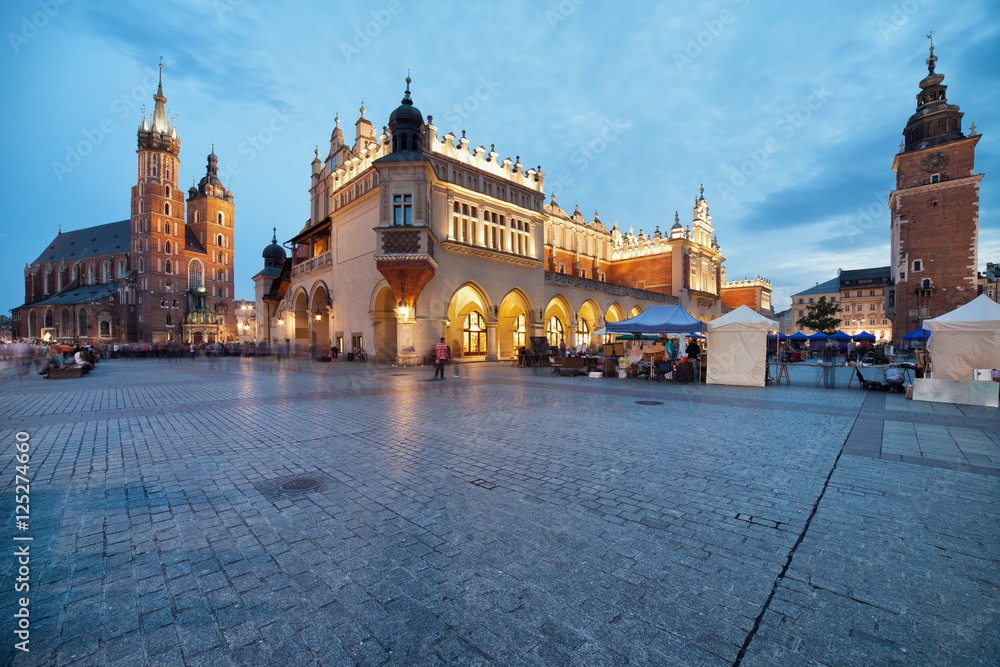 Old Town of Krakow at Dusk in Poland