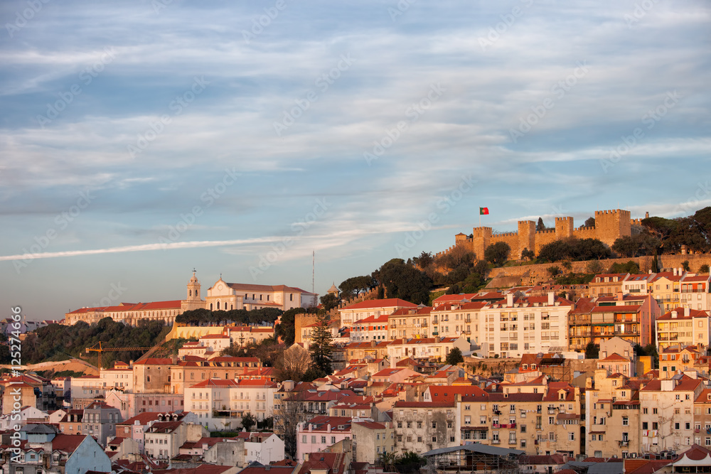 City of Lisbon at Sunset in Portugal