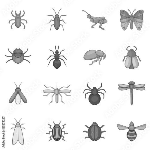 Insect icons set. Gray monochrome illustration of 16 insect vector icons for web © ylivdesign