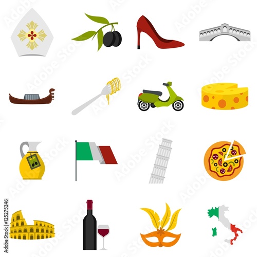 Italy icons set. Flat illustration of 16 Italy vector icons for web