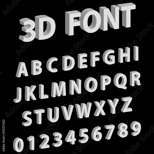 3D font letters and numbers of the English alphabet
