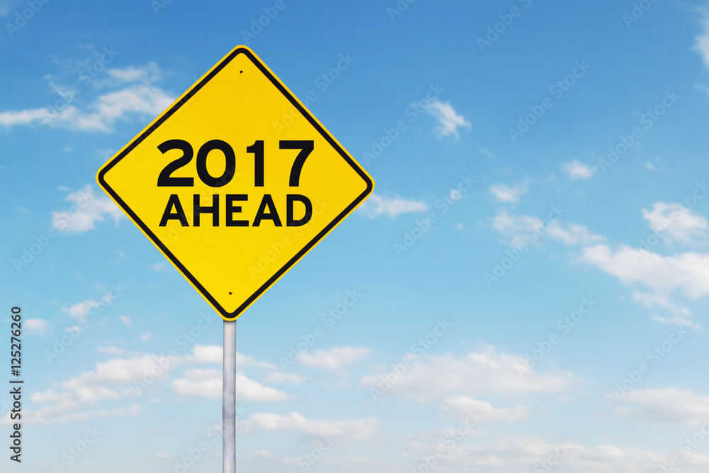 Road sign with number 2017 and ahead Road sign with number 2017 and ahead
