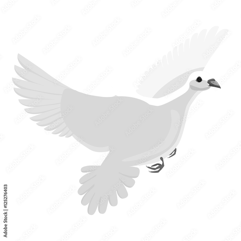 White pigeon icon. Gray monochrome illustration of white pigeon vector
