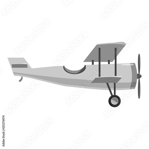 Biplane icon. Gray monochrome illustration of biplane vector icon for web