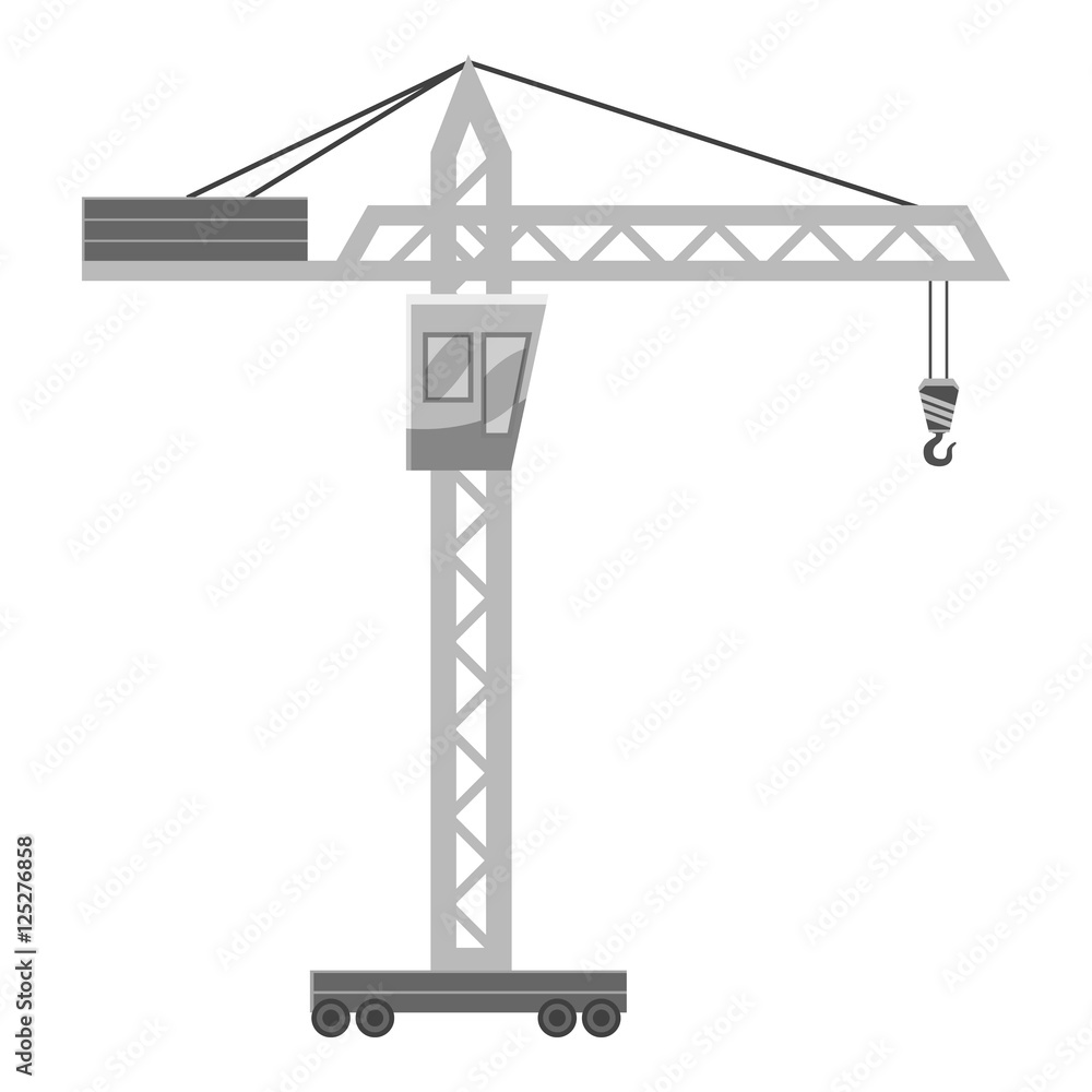 Hoisting crane icon. Gray monochrome illustration of hoisting crane vector icon for web Hoisting crane icon. Gray monochrome illustration of hoisting crane vector icon for web