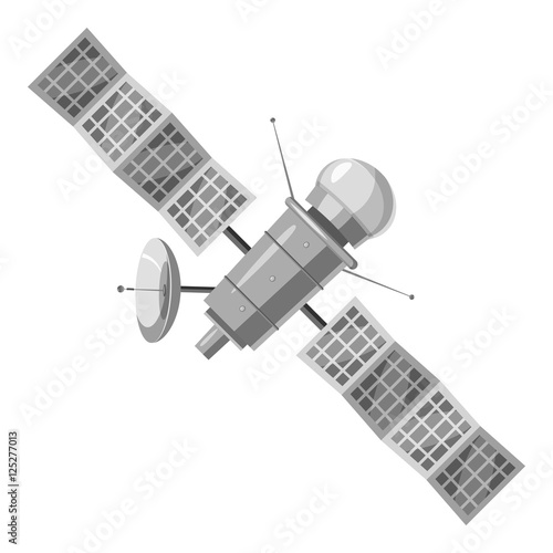 Space satellite icon. Gray monochrome illustration of space satellite vector icon for web