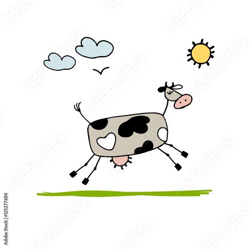 Cow grazing in meadow, sketch for your design
