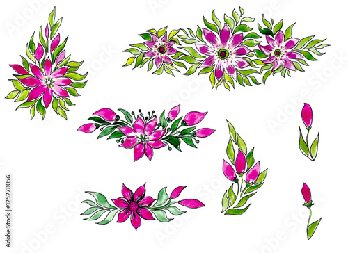 Fototapeta Naklejka Na Ścianę i Meble -  watercolor flowers in different styles