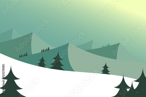 Mountain winter landscape. Mountain snow slope. Vector illustration