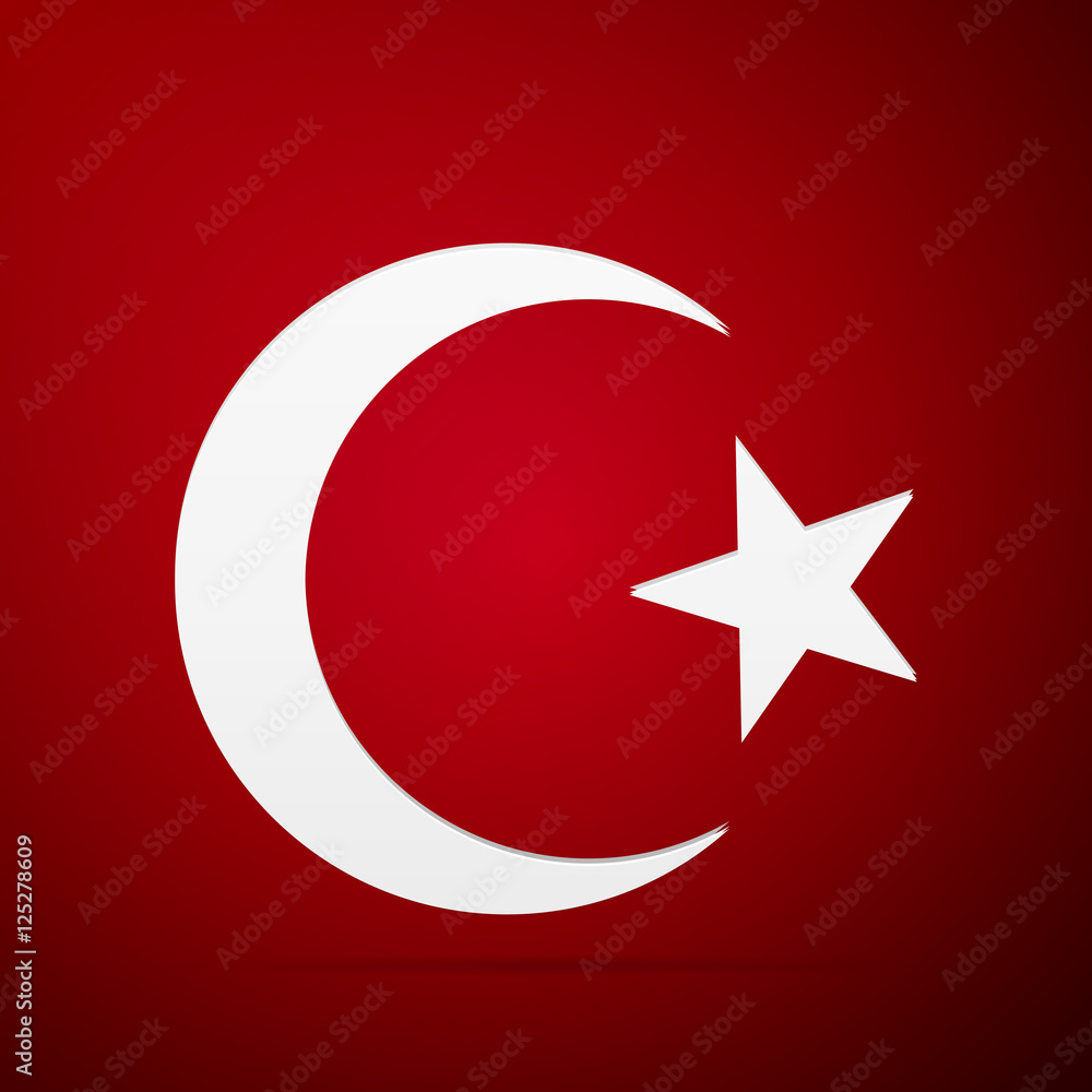 Star and crescent - symbol of Islam flat icon on red background. Vector ...