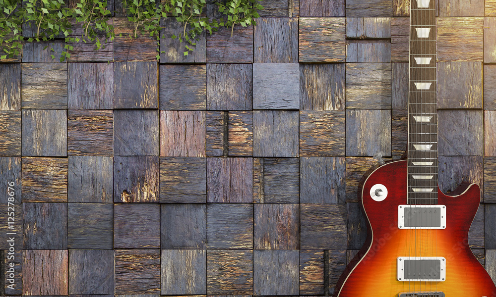 Fototapeta premium 3d illustration colorful electric guitar on romantic background Modern grunge and rock style