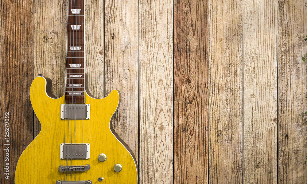 3d illustration cool electric guitar on wooden background Modern grunge and rock style 3d illustration cool electric guitar on wooden background Modern grunge and rock style