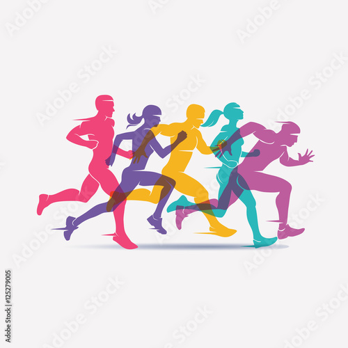 running people set of silhouettes  sport and activity  backgroun