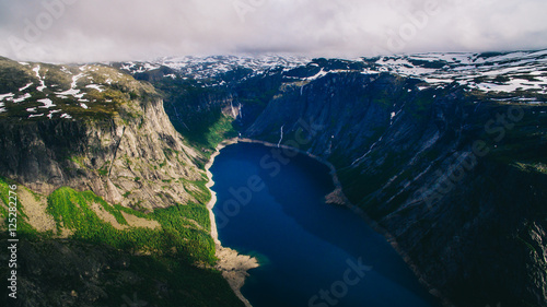 Beautiful summer vibrant view on famous Norwegian tourist place