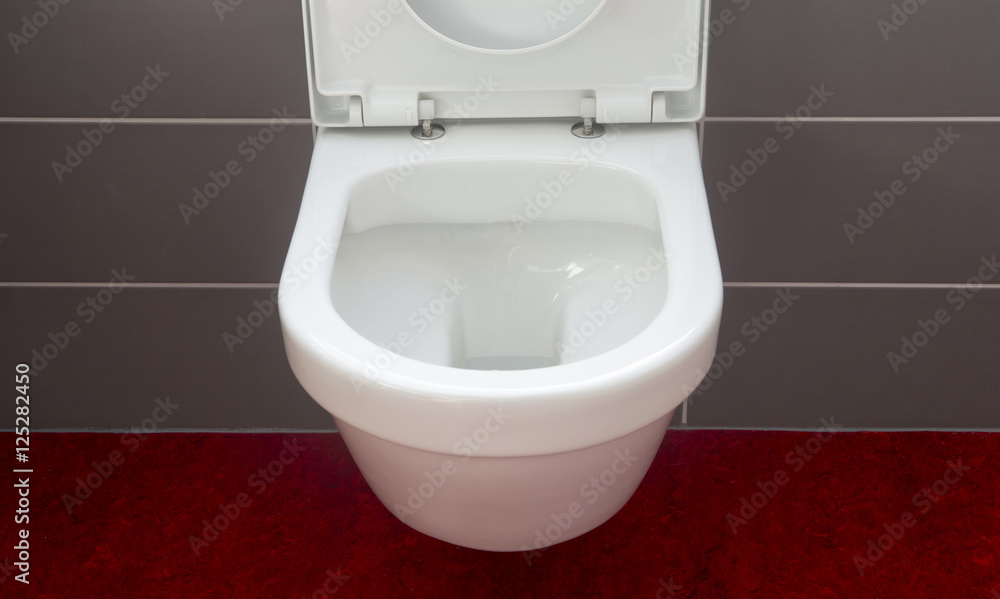 Fototapeta premium closeup of toilet bowl and open lid cover